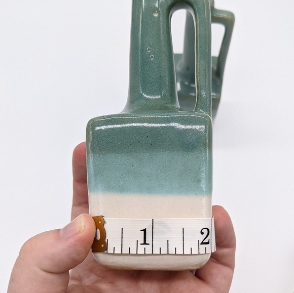 Vintage long neck blue white green ceramic vases with handles - Picture 8 of 8